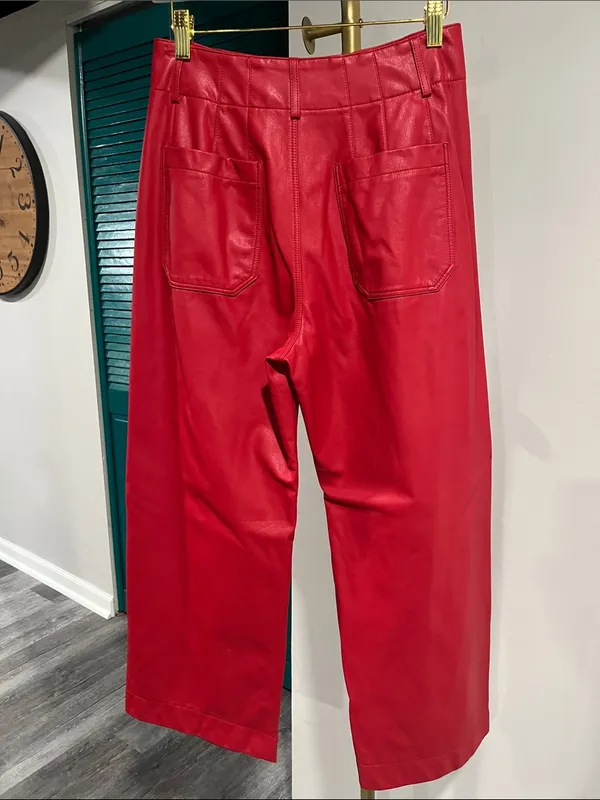 Anthropologie NWOT Maeve The Colette Cropped Vegan Leather Pants – Red - Image 7