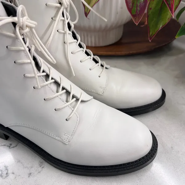 Sam Edelman Nina White Leather Lace Up Side Zip‎ Combat Boots Womens 9M 39 - Image 2