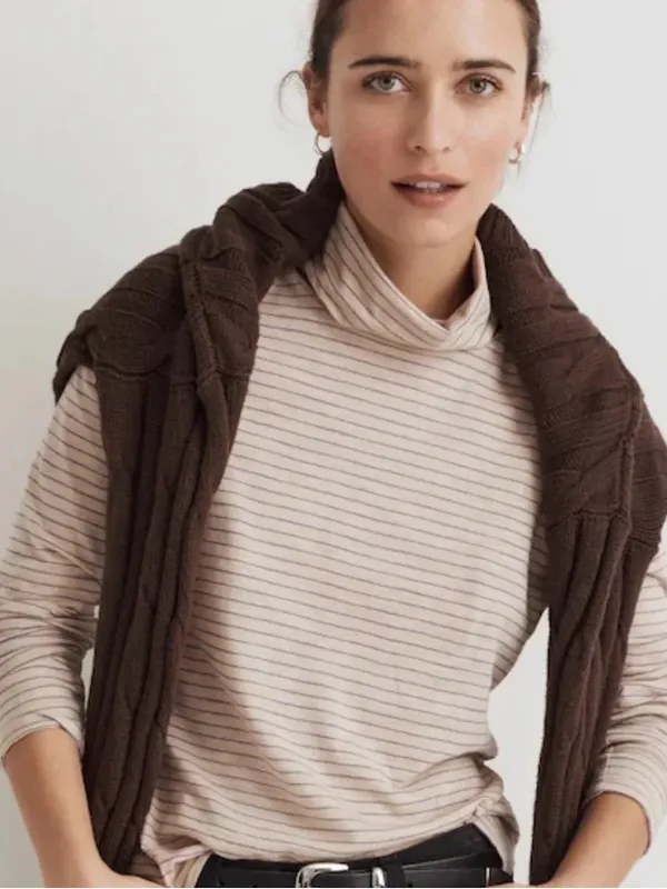 NWT Madewell Whisper Cotton Striped Turtleneck Tee Matchstick sz XXL - Image 2