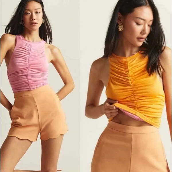 NWT‎ Free People Dancing Queen Reversible Ruched Tank Top Pink Orange XS - Image 2