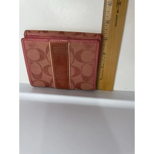 Y2K Vintage Coach Pink Signature Suede Leather Wallet Authentic - Image 12