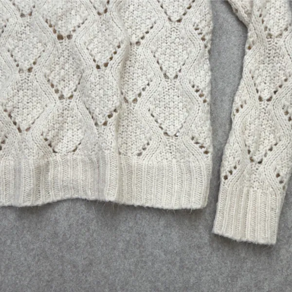 Pointelle Sweater Womens XS Cream Boho Cottagecore Grandma Coquette Crochet - Image 5