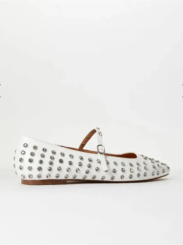 Ellidy Ballet Flat Studded Mary Jane embellished white leather Lolita glam - Image 4