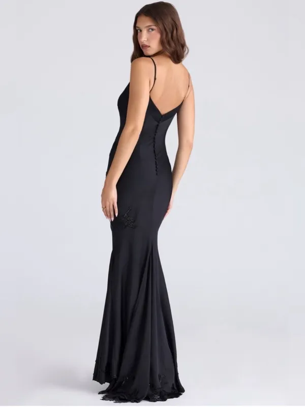House of CB Anastelle Black hand-beaded embellished satin Maxi Dress size XS NWO - Image 12
