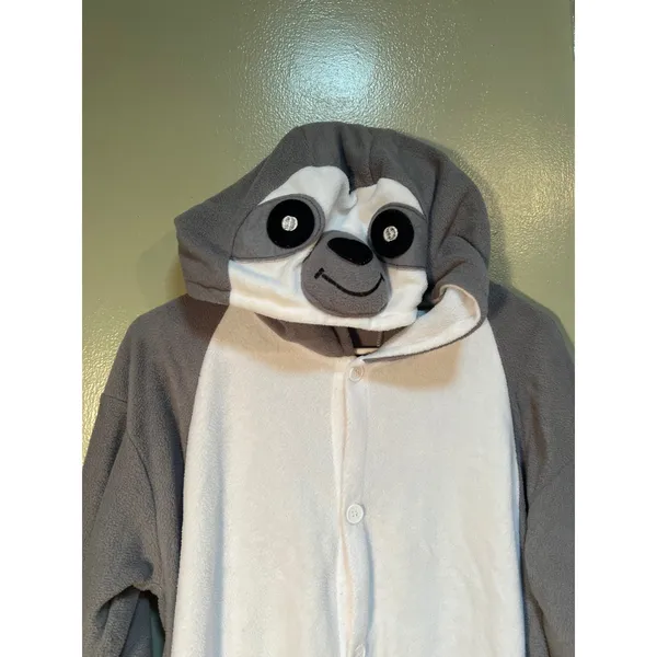Unisex Adult Sz Small Gray Sloth Cosplay One Piece Pajamas Costume Snap Up Long - Image 7