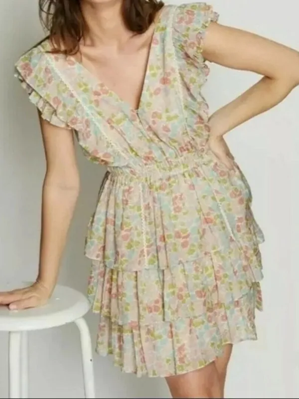 Love the Label Ines‎ Floral Ruffle Tiered Mini Dress Small - Image 3