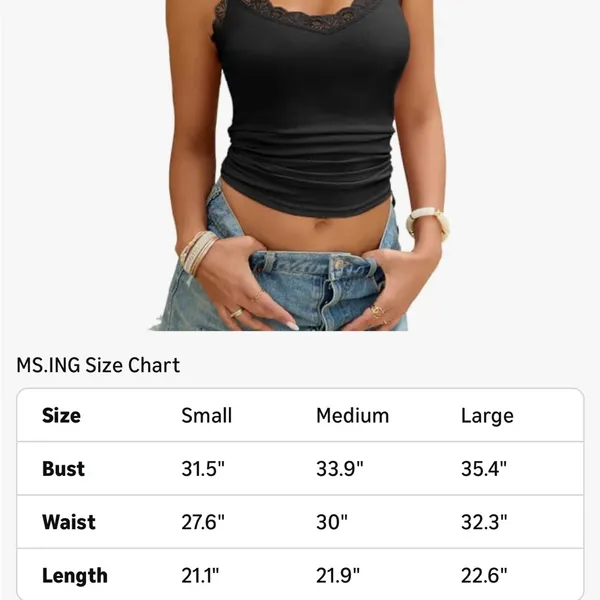 Lace-Trim Ribbed Tank Top - Black size M - Image 2