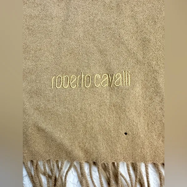 Roberto Cavalli Tan Scarf Luxurious Fringe Wrap - Image 3