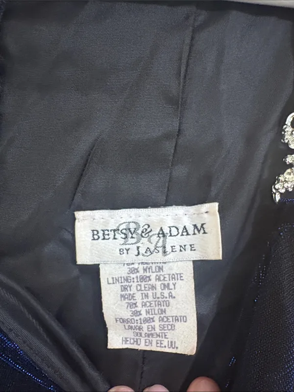 Vintage 90s Betsy & Adam Blue Glitter Prom Dress Size 8 - Image 3