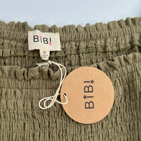 NWT Bibi Giselle balloon sleeve smocked top‎ cotton gauze sz XL green - Image 3