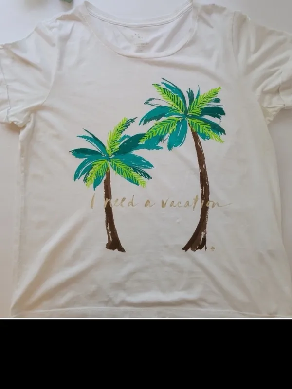 Kate Spade Broome Street “I Need A Vacation” White Palm Tree Graphic Tee - Image 6