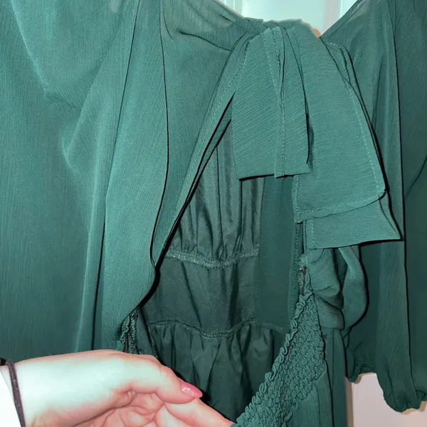 Emerald Green Ruched Long Sleeve Sundress Size XL - Image 4