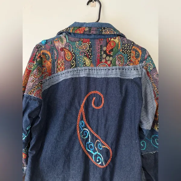 Vtg Parsley & Sage Botanical Floral Embroidered Button Up Denim Jacket Patchwork - Image 4