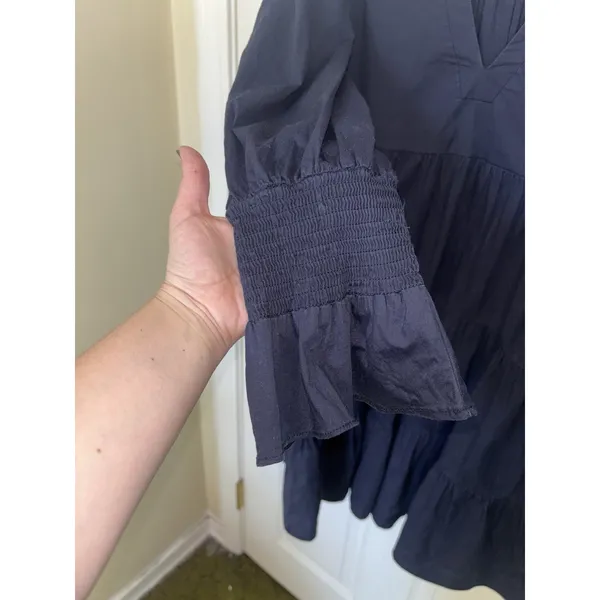 Pomander Place Tuckernuck Navy Crepe Kenzo Tiered Mini Dress XL Minimal Cottage - Image 6