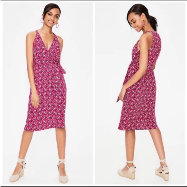 Boden‎ Olwen Strawberry Split Bird Print Dress Size 6 Pink Midi Printed Summer - Image 2