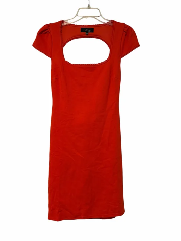 Lulus Red Open Back Bodycon Midi Dress |Square Neck Puff Sleeve| Size Large NWT - Image 3