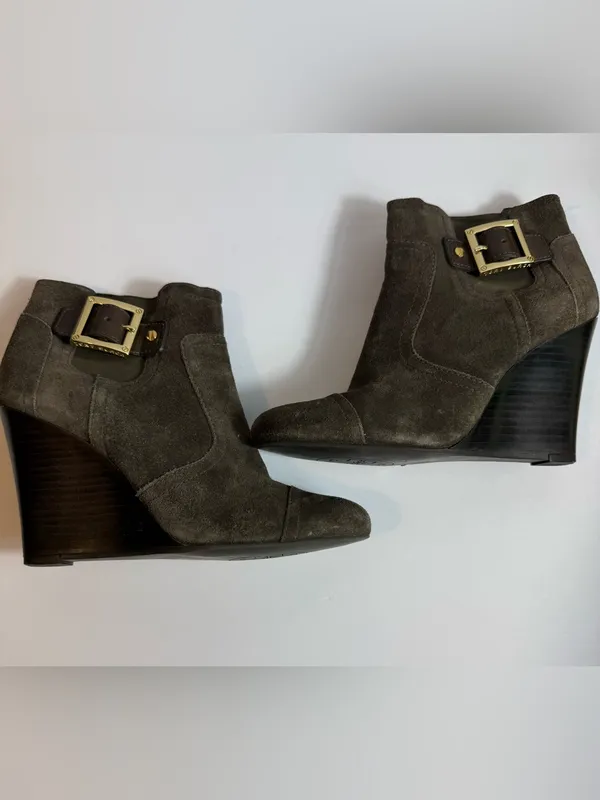 Tory Burch Adrienne Suede Wedge Ankle Booties‎ Taupe Brown Size 7M - Image 7