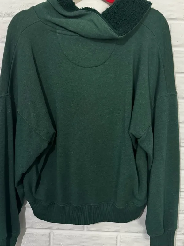 American Eagle Pullover Sweatshirt Women’s Large Green Fleece Sherpa Collar - Image 3