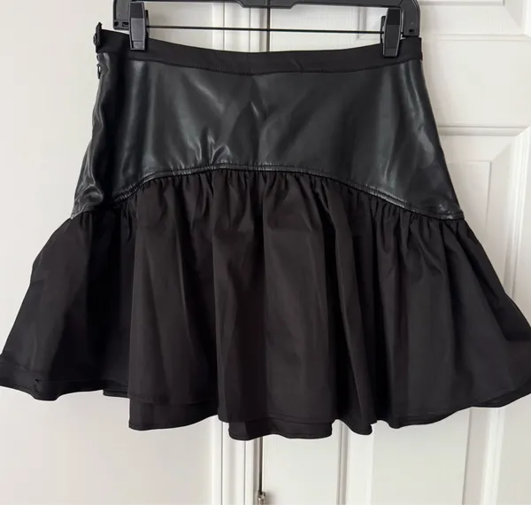 Anthropologie Avec Les Filles Faux-Leather Ruffled Mini Skirt, Size 10 - Image 11