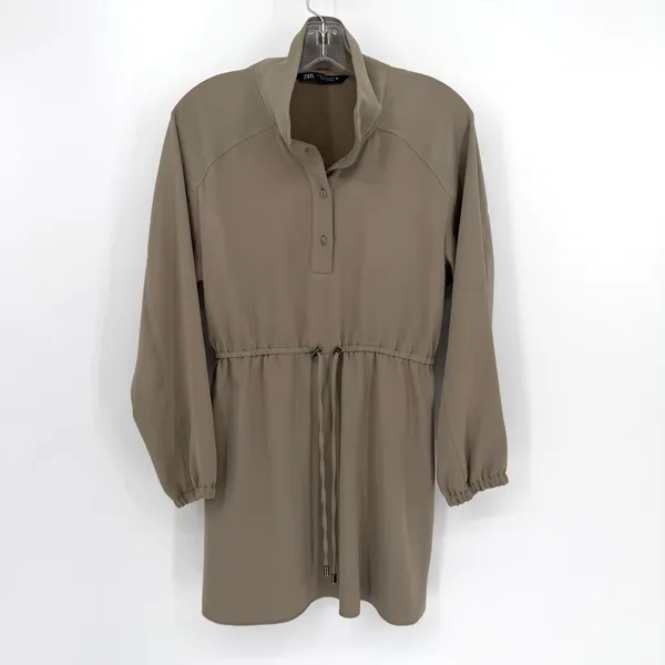 Zara Utility Mini Dress‎ Womens XS Taupe Minimalist Workwear Earthly Modern Chic - Image 4