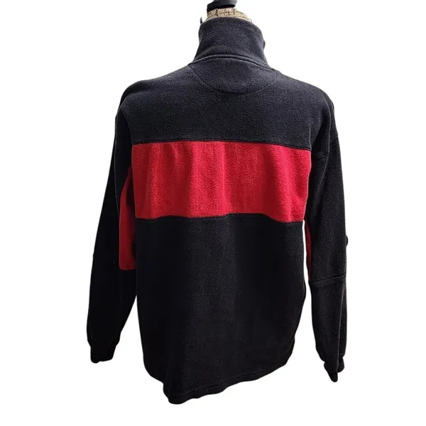 Fleece Pullover Quarter Zip Color Block Activewear Top Black‎ Red M - Image 2