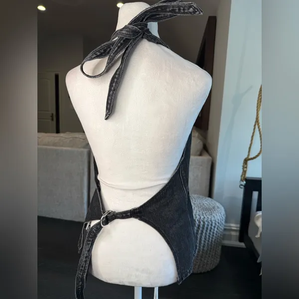 White Fox Boutique Black Denim Halter Vest with Buttons - Image 4