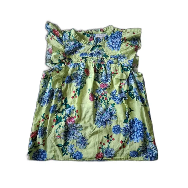 LOFT Yellow 100% Cotton Floral Ruffle Sleeve Blouse L Spring 23 - Image 2
