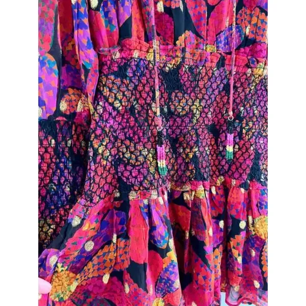 Farm Rio‎ | NWT Heart Daisy Smocked Mini Dress Floral Long Sleeve | Sz XS - Image 4