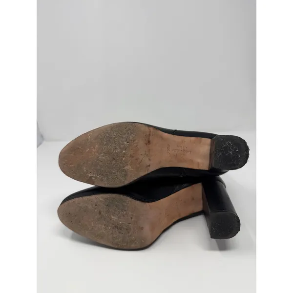 Kate Spade Bridgette Black Pebble Leather Gold Button Platform Block Heel 7.5 - Image 6