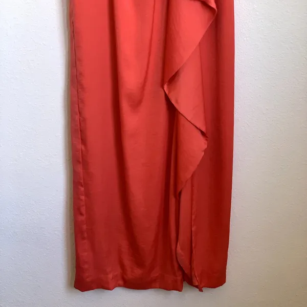 BCBGMAXAZRIA‎ Ila Cascading Ruffle Front Dress Gown in Coral Pink - Image 5