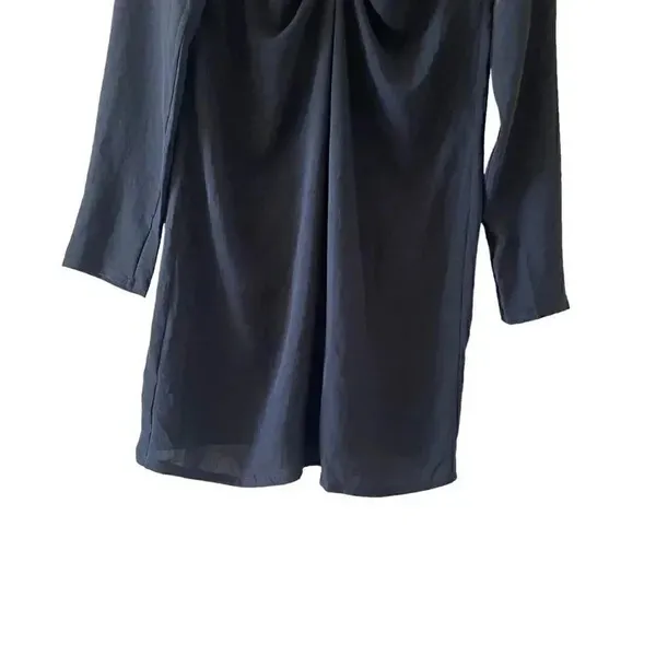 ZARA Black SHORT DRAPED DRESS Long Sleeves V-Neck Women’s Minimalist SZ S #1669 - Image 6