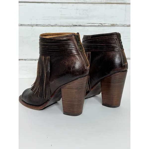Bed Stu Onset Olivia Fringe Peep Toe Bootie Brown Leather Shoe Size 9.5 - Image 6
