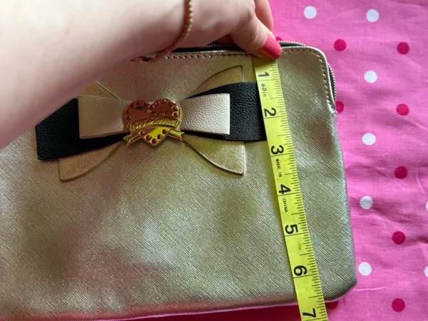 Betsey Johnson Silver Beige Black Gold Metallic Bow Wristlet Clutch Bag - Image 5