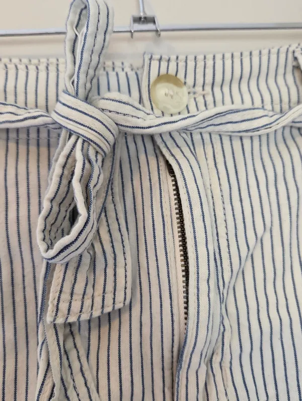 American Eagle Cotton Cream and Blue Striped Shorts with Tie Waist - Image 2