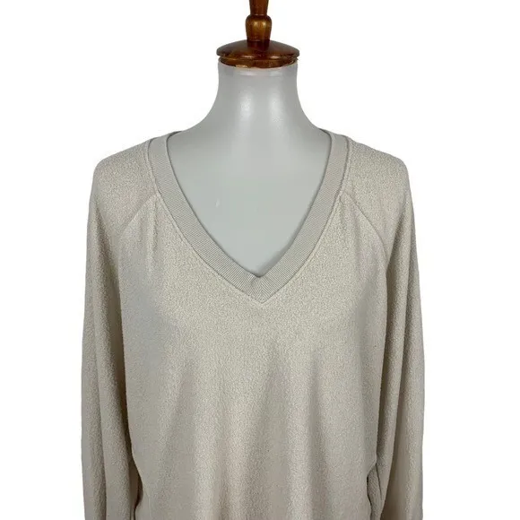 Urban Outfitters Cozy Knit V Neck Long Sleeve Cropped Sweater Top‎ Small Beige - Image 2