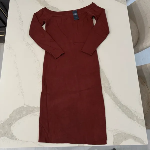 Abercrombie & Fitch NWT Off The Shoulder Midi Sweater Dress Womens Medium Copper - Image 3