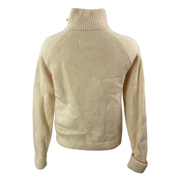 J.Crew Womens Cream 100% Wool Ribbed Knit Cardigan Turtleneck Sweater Top Size M - Image 3