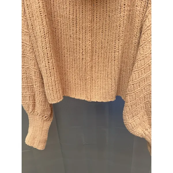 Free People Be Yours Pullover Sweater Camel Chunky Knit Oversized Cowl Neck XS - Image 4