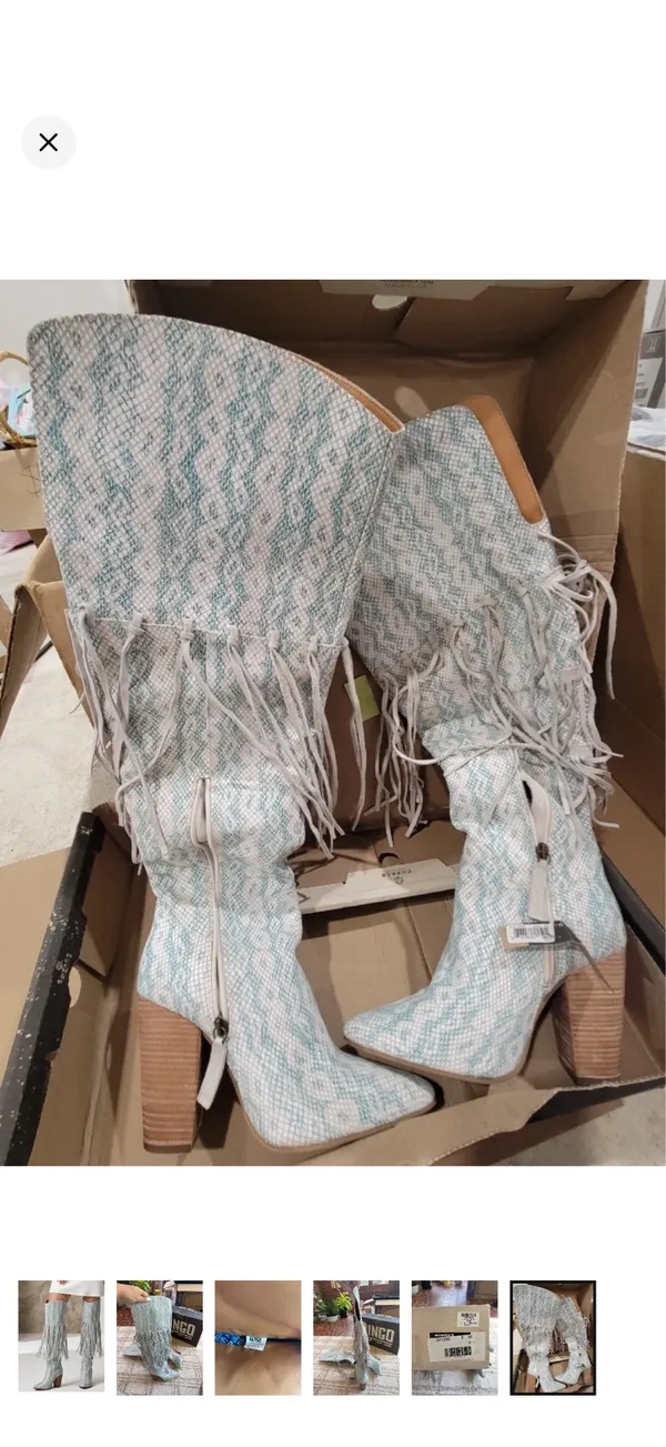 dingo Teal Snake-Print Fringe Over-the-Knee Boots - Image 7