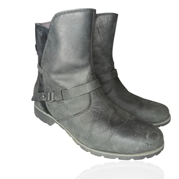 Teva 9.5 De La Vina Dos Black Leather Suede Waterproof Zip Up Buckle Boots‎ - Image 2