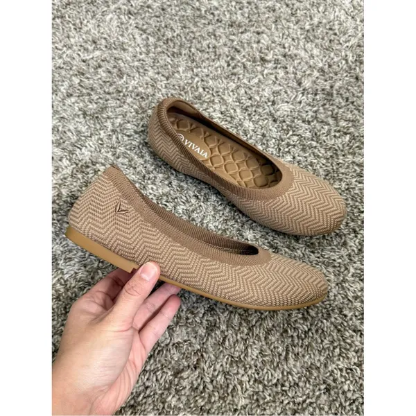 Vivaia Round Toe Ballet Flats Claire Women’s 37 Espresso Chevron - Image 3