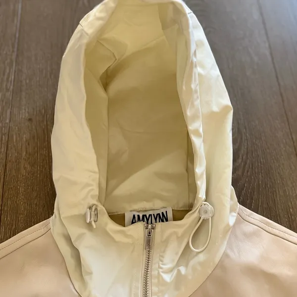 AMYLYNN Womens Darcie Hoodie Vegan Leather‎ Pocket Off White Sz Small - Image 12
