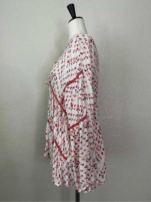 Miss Me Boho Woven Pointelle Lace Up Dolman Sleeves Peasant Top, Sz Medium - Image 6
