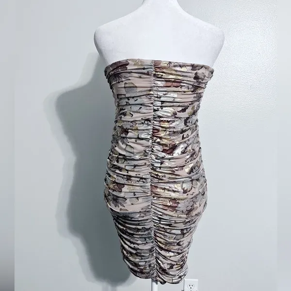 NBD Strapless Floral Foil Ruched Mini Dress - Image 2