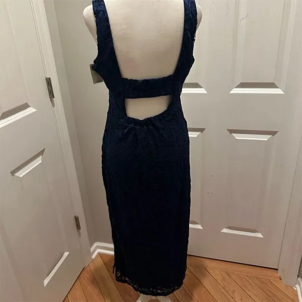 Sam Edelman Navy Lace Sleeveless Midi Dress Square Neck Women's Cocktail Wedding - Image 3