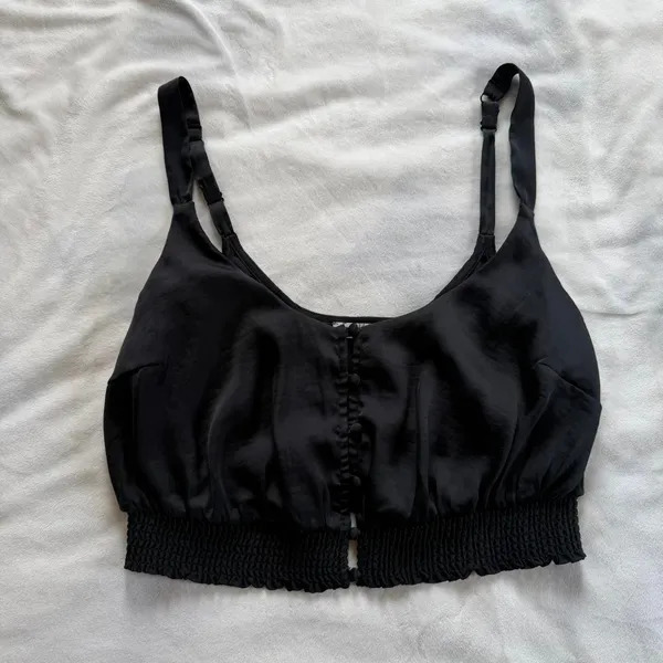 Free People Intimately You Honey Black Satin Crop Top Size Small Boho Indie - Image 3