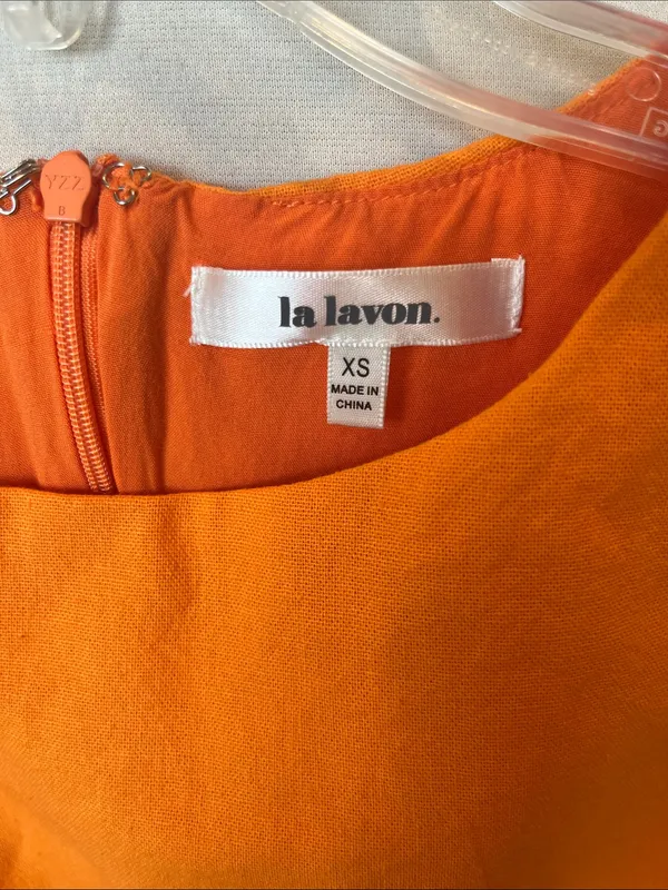 LaLavon Orange Cotton Floral Appliqué Shift Dress - Image 5