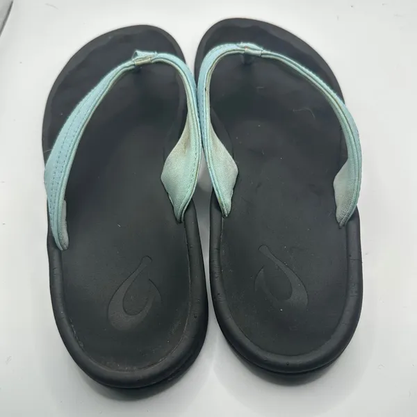 Olukai Ohana Women Flip Flop Sandals Light Blue Black Beach Casual size 9 - Image 3