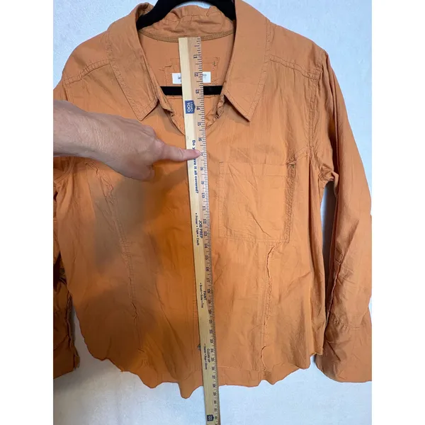 We The Free Free People Mackenzie Poplin Orange Button Down Shirt Raw Seam - Image 6