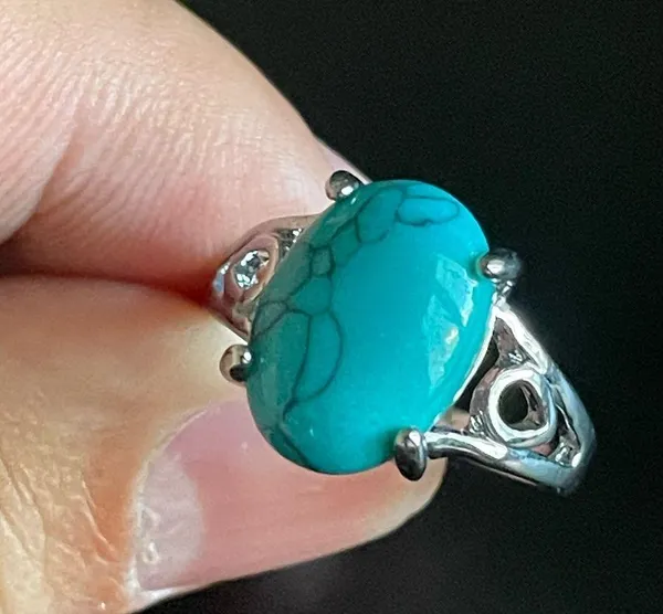 Turquoise stone S925 silver statement ring size 8 - Image 7